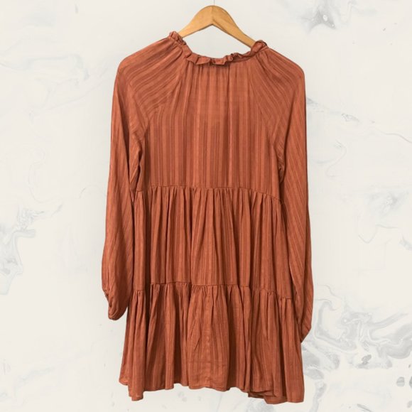 Wenderly  Women's Tunic Dress Brown Long Sleeve V-Neck Rayon Pullover Size S - Picture 2 of 7